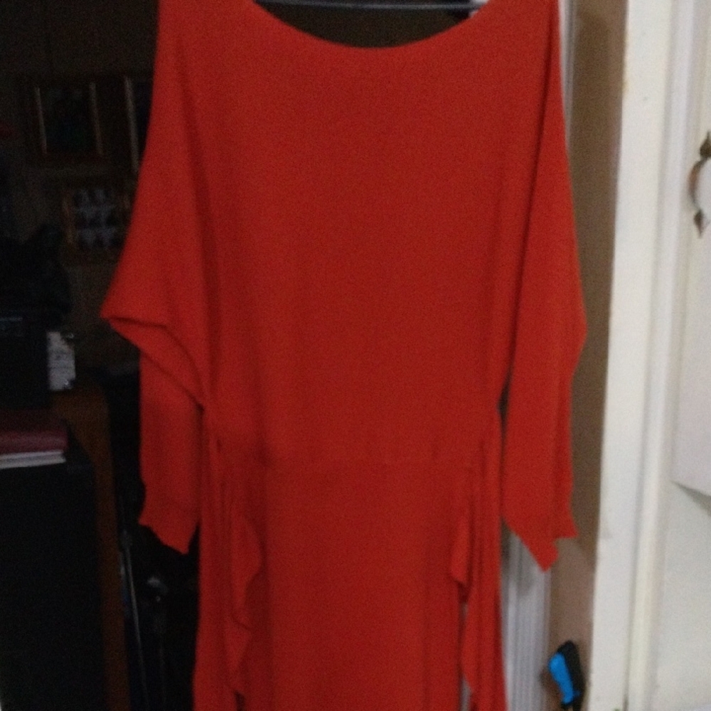 SHEIN Red Long-Sleeve Draped Tie-Waist Dress